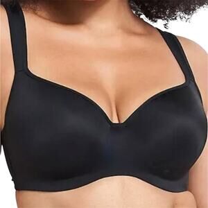 Cacique Lightly Lined No Wire Balconette Bra Smooth Full Coverage Black 48D